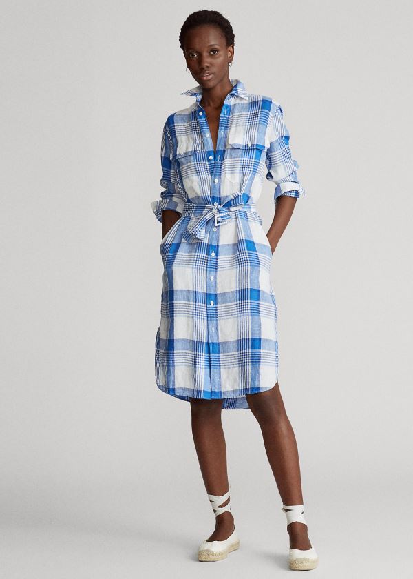 Vestido Polo Ralph Lauren Plaid Linen Mulher 24679-RWKQ